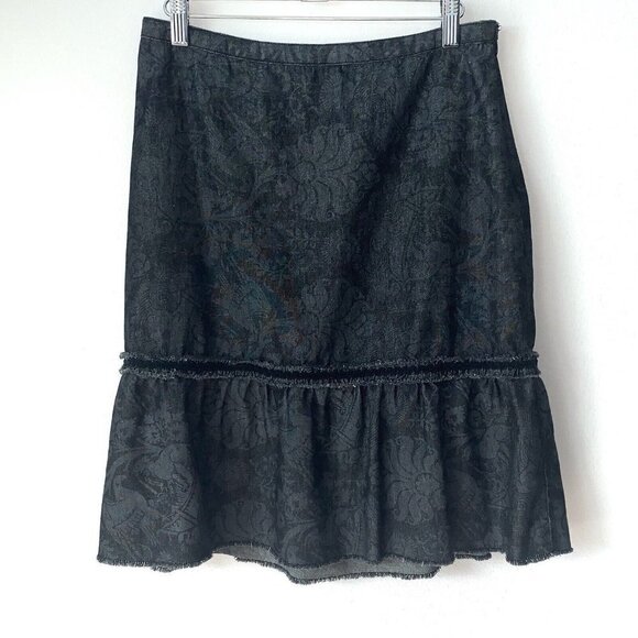 Free People Ruffled Skirt Womens 7/8 Black Zip Close Raw Hem Embroidery fall - Picture 1 of 10